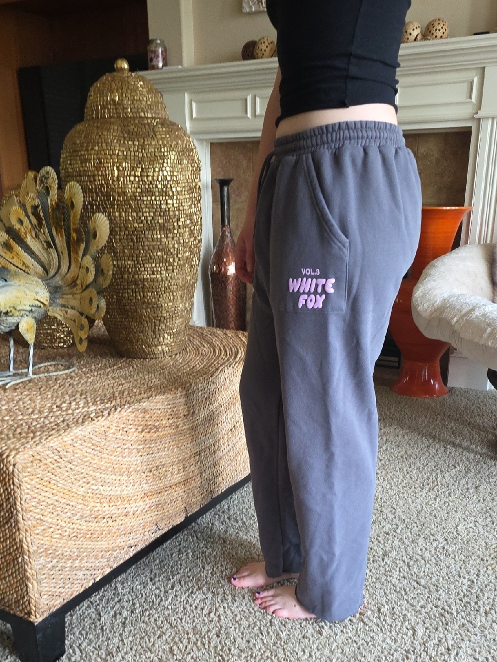 White Fox Boutique Gray Sweatpants with Pink Logo